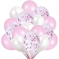 60 Globos Rosa Blanco y Globos de Confeti Confetti Balloon. 50 Globos en Latex + 10 Transparente con Confeti para Fiesta…